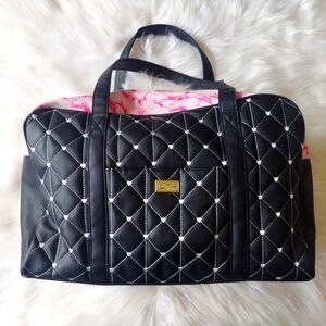 Betsey Johnson Black Pink Heart Quilt Women's Large Weekender Duffle Travel Bag